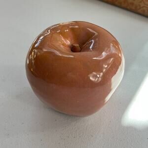 Studio Art Pottery Red Apple Paperweight Glossy Finish Pottery Art Handmade